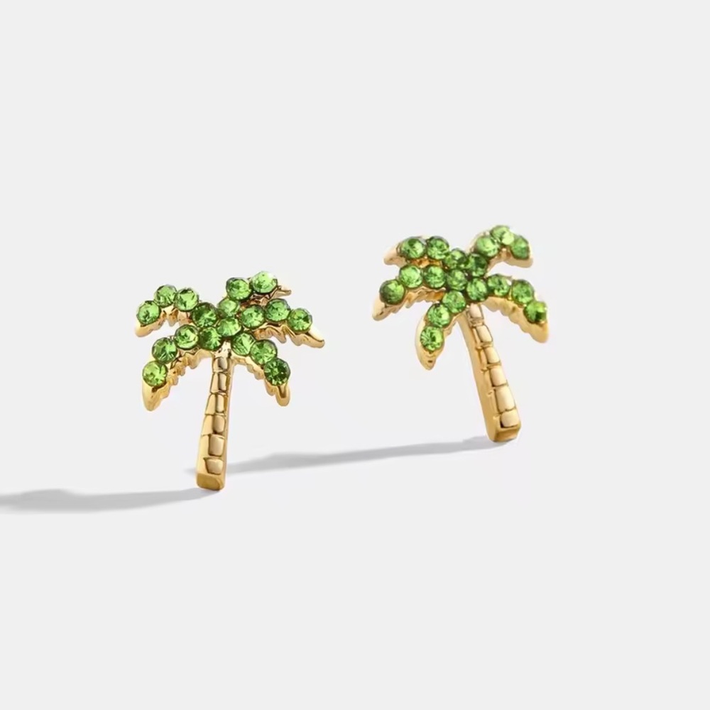 Green Palm Tree Stud Earrings